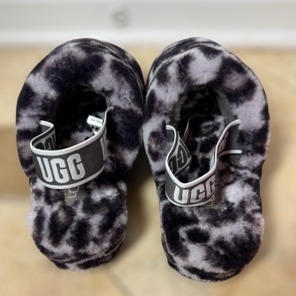 UGG Plush Black and Lilac Cheetah Print Slingback Slippers - Picture 3 of 5
